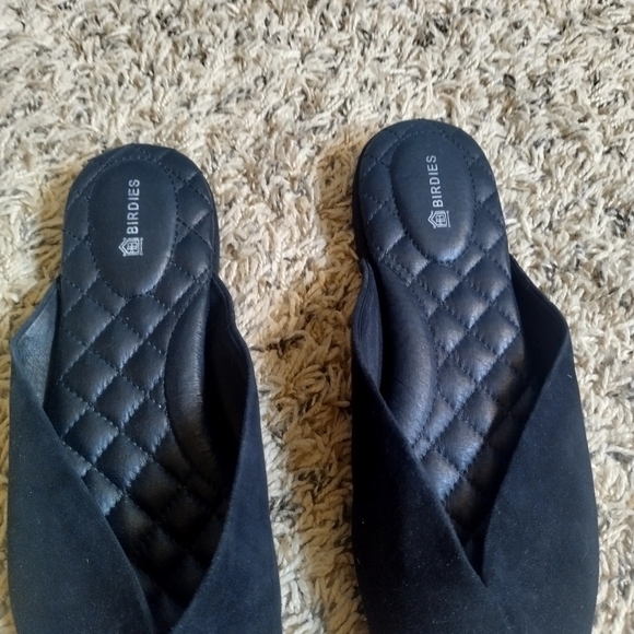 Birdies The Swan  Black Leather/Suede Pointy Toes Slip-On Mules sz 8 - Picture 3 of 6